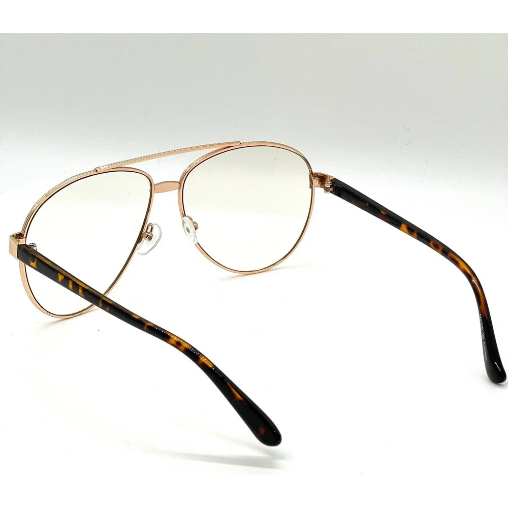 Aviator Glasses‎ Gold Frame Tortoise Temple Clear Lens Fashion Eyewear Hip Hop